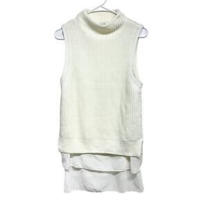 BISHOP + YOUNG Sweater Women Size Medium Knit Woven Vest W/ Trim Chunky Mock